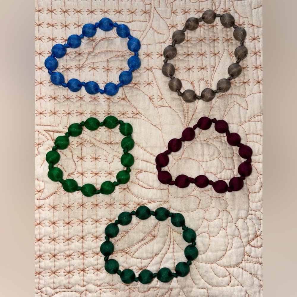 Colorful Silk Wrapped Beaded Bracelets Set Handmade - Picture 3 of 3